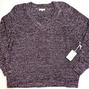 Margeaux & Ellie Purple Knit V-Neck Oversized Chunky Pullover Sweater Top 2X
